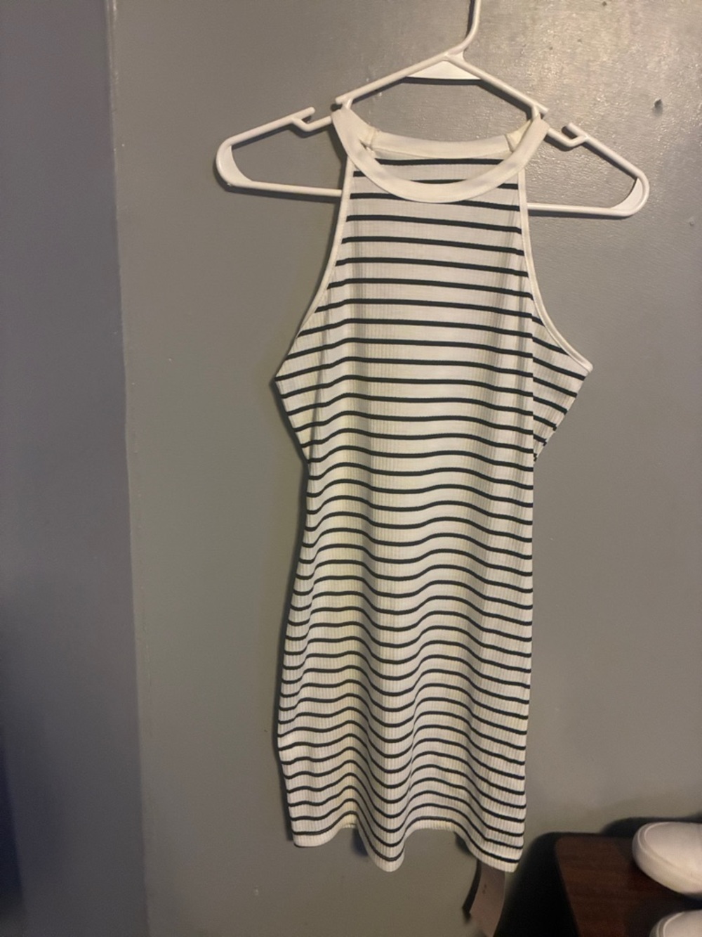 SHEIN White and Black Striped Halter Bodycon Dress